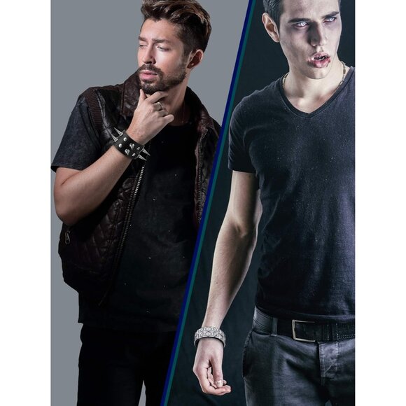 9-Piece Punk Leather Bracelet Set with Rivets and Metal Studs for Men Women - Picture 4 of 6